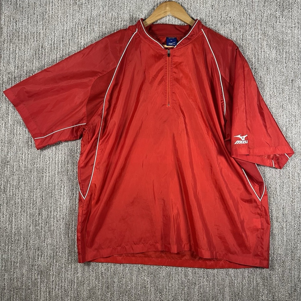 Mizuno‎ Mens Shirt XL Red Pullover 1/4 Zip Windbreaker Vented Baseball Red White